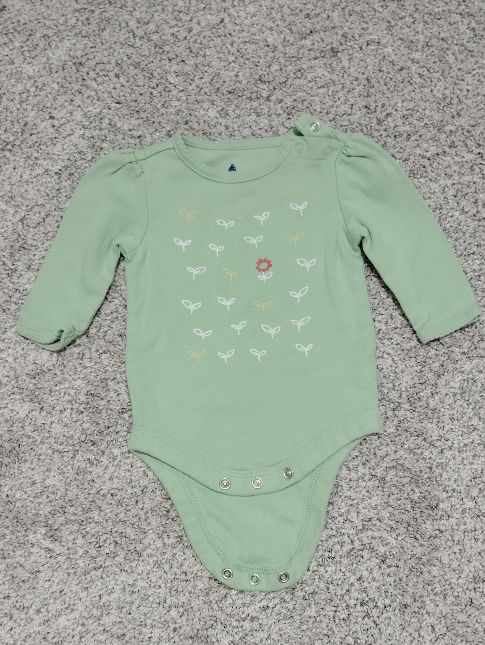 GAP Light Green Floral Sprout Long-Sleeve One-Piece